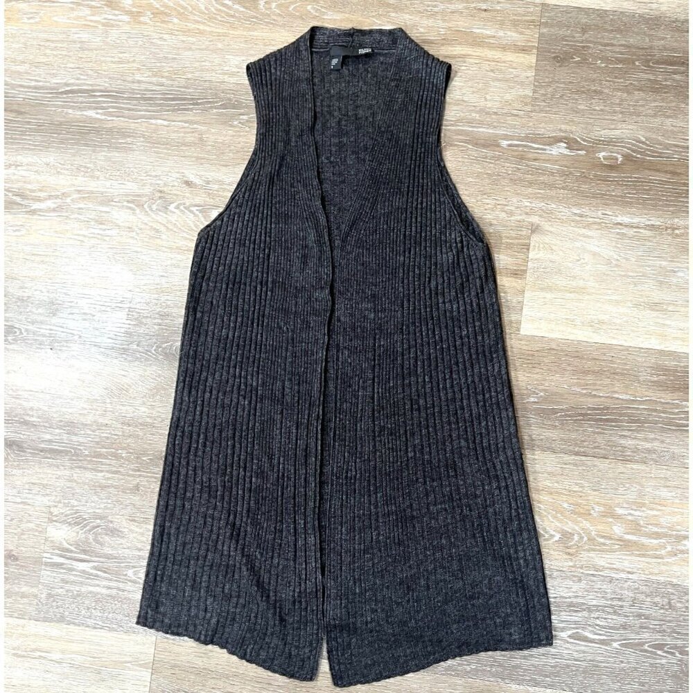Eileen Fisher Sz S ITALIAN LINEN Gray Ribbed Vest Sleeveless Duster Cardigan